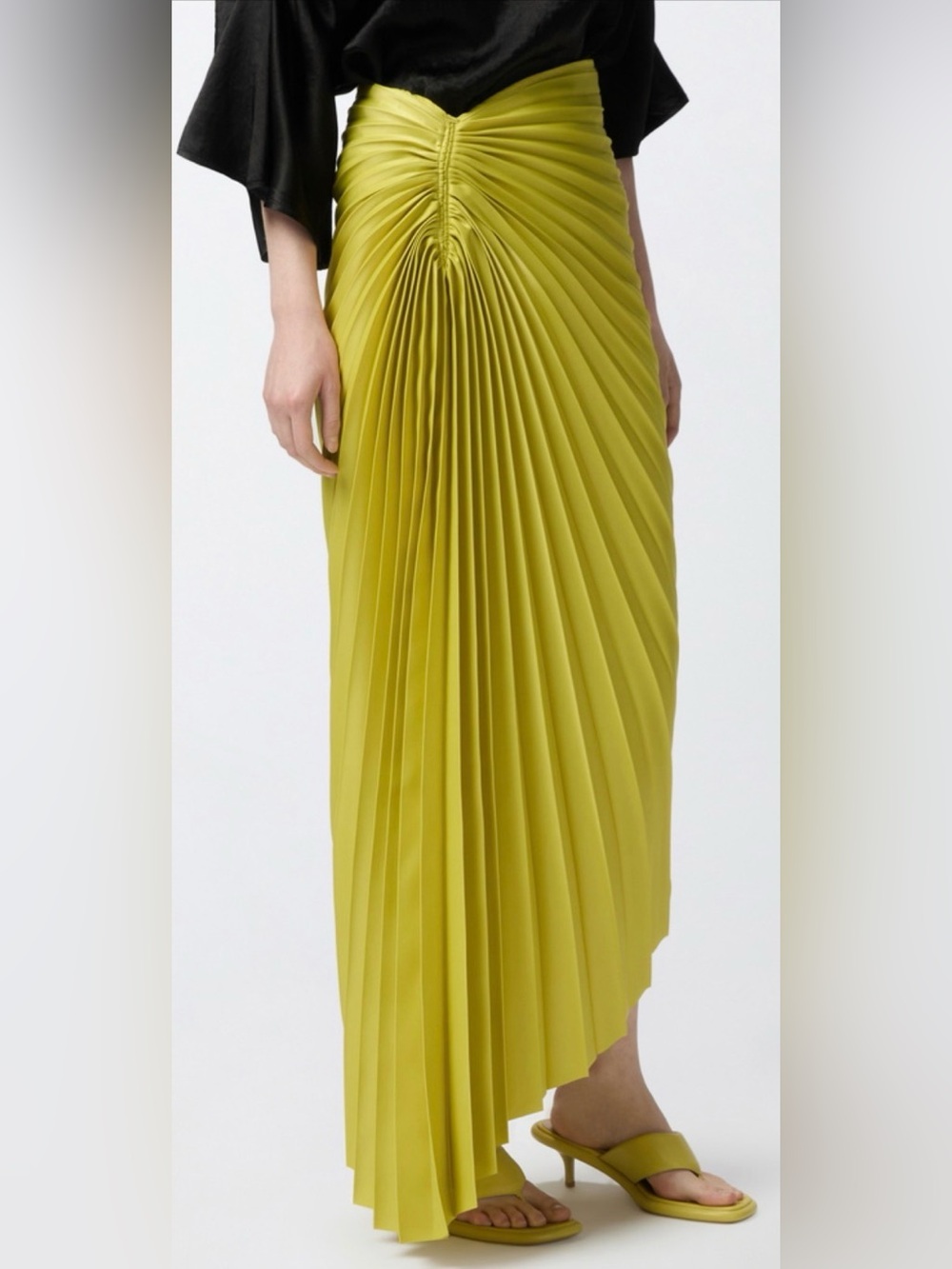 Mango Olive-Green Pleated Midi Skirt